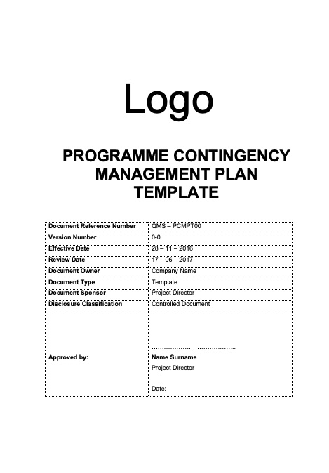 Programme Contingency Plan Template Rev 0-0